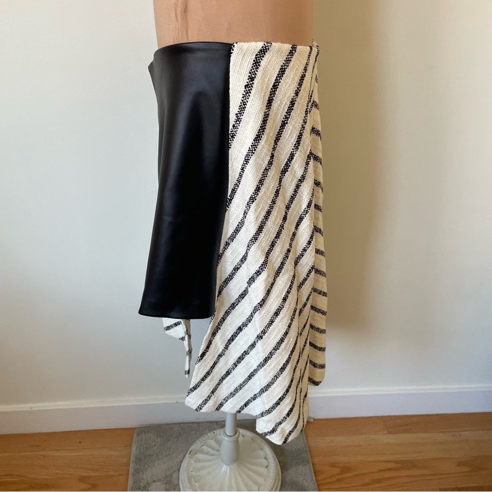 Mirimalist Wrap Striped Cotton Faux Leather Asymmetrical A-Line Skirt NWT Size L - Picture 4 of 10